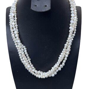 Vintage Multi-Strand Freshwater Pearl Necklace Sterling Silver Filigree 60s